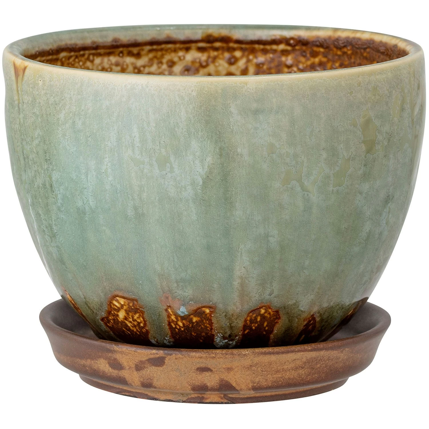 Bloomingville Betje Topf Mit Unterteller Steingut Ø15 Cm, Grün